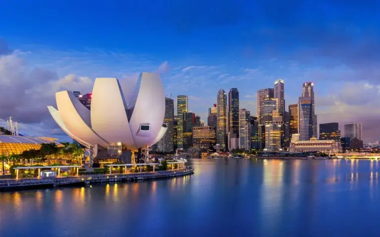 Singapore waterfront and skyline at blue hour