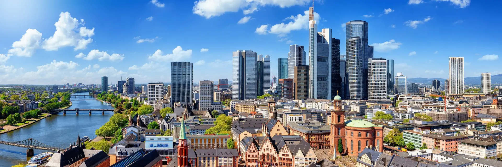 The Frankfurt skyline behind the Roemer, seen across the old town