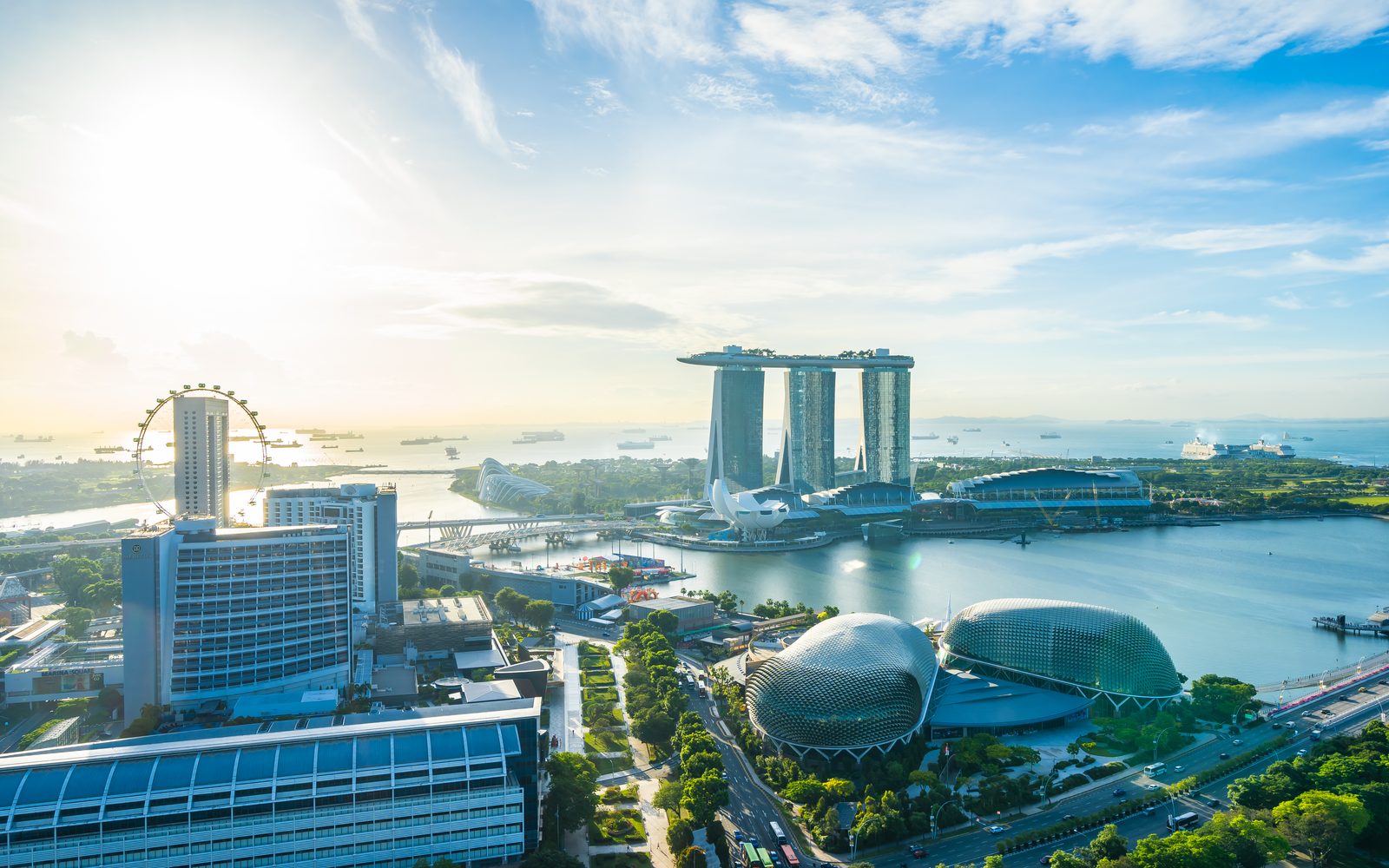 Marina Bay and the Esplanade in Singapore seen across the water in daylight
