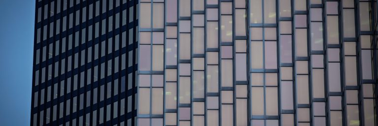 Abstract facade of a tower at dusk