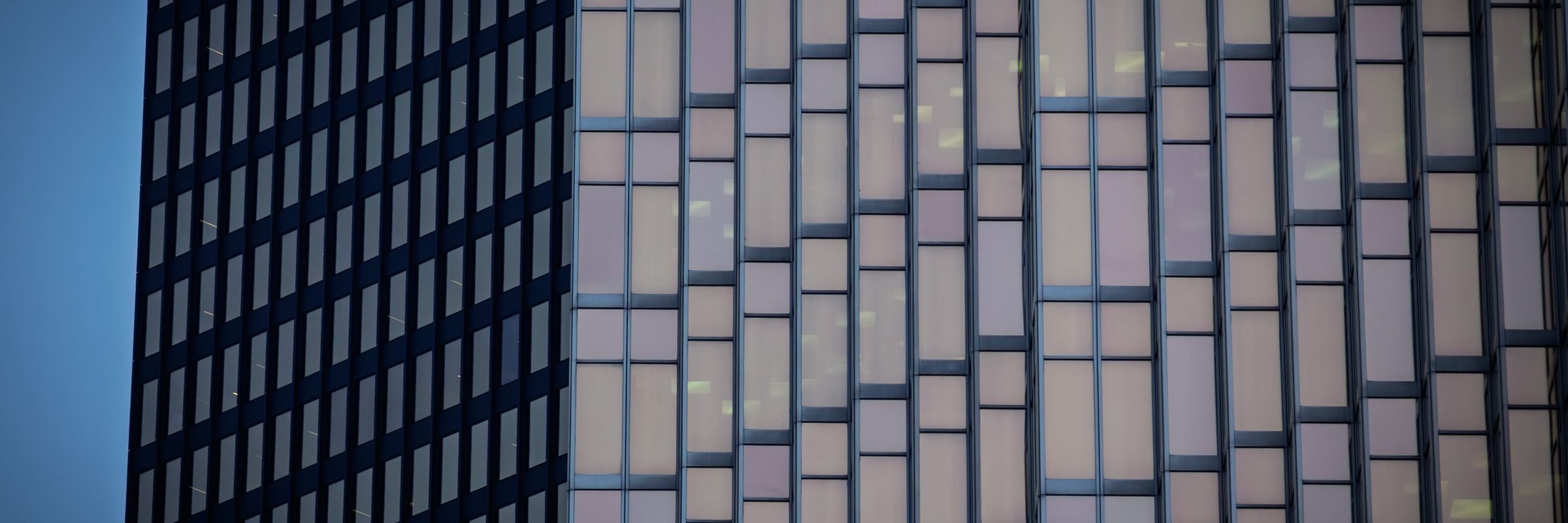 Abstract facade of a tower at dusk