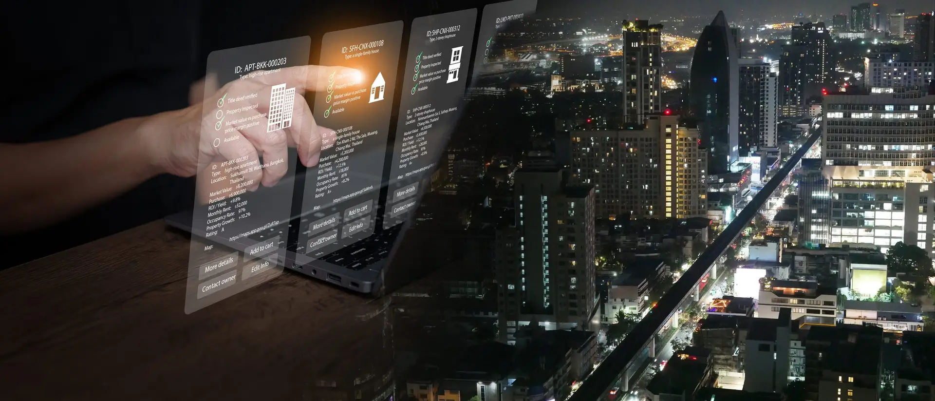 Property data overlaid on a night city, the off-the-plan purchase and its disclosure