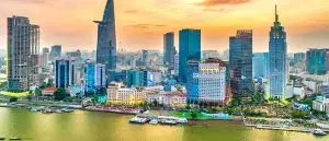 Ho Chi Minh City skyline at sunset, the commercial centre for Vietnamese arbitration